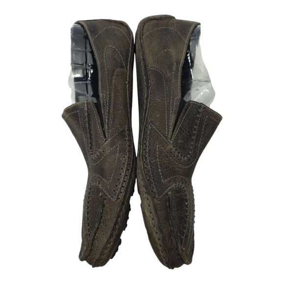 Bed Stu Distressed Leather Stitched Driving Mocs Mens 12 Gray Slip On Loafer - Picture 4 of 16